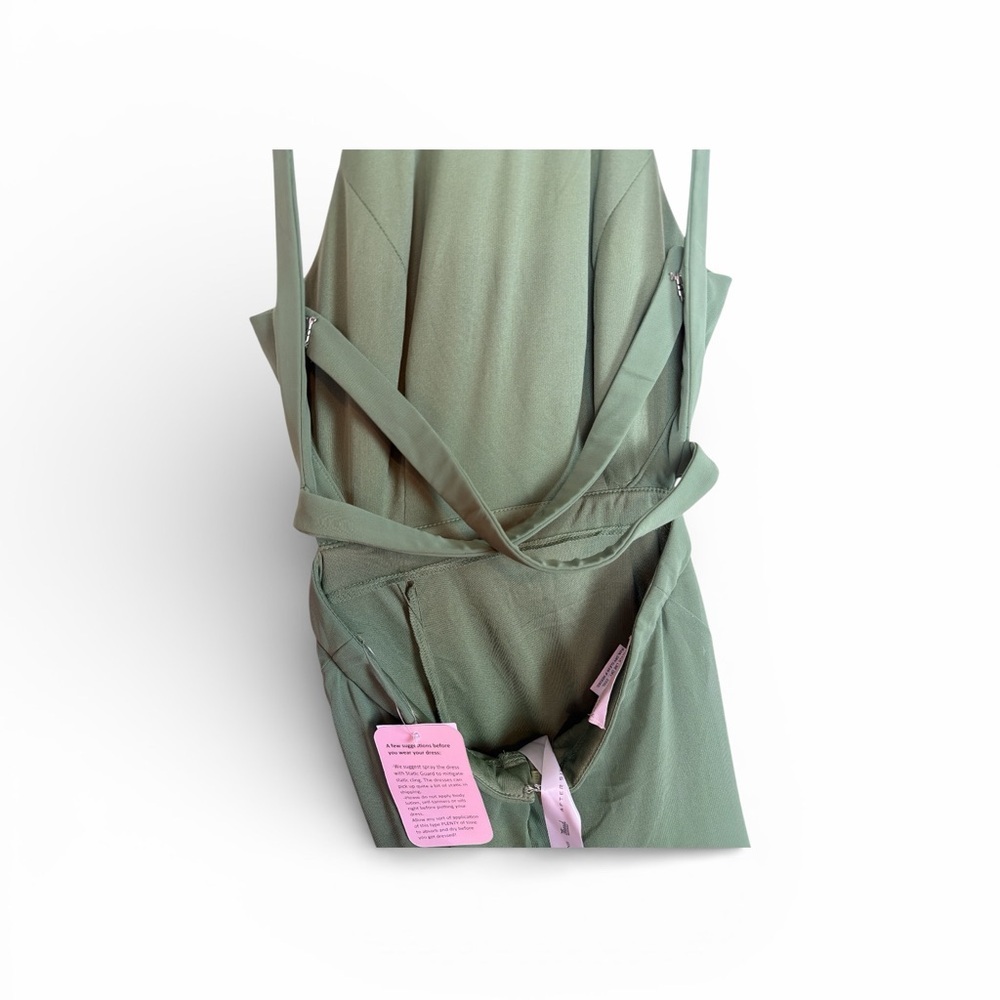 Vivian Diamon Dessy Collection Backless/Strappy Vineyard Green Chiffon Dress - Picture 5 of 8